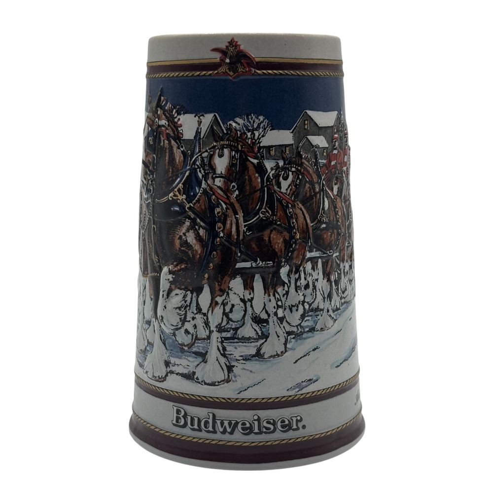 Vintage 1989 Budweiser Clydesdale Holiday Beer Stein Collector Series Brazil